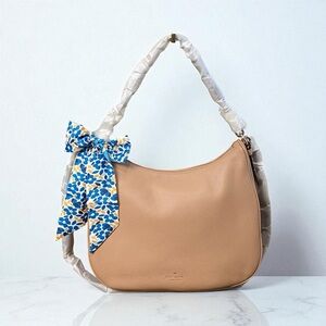 kate spade Beige Leather Shoulder Bag with Blue Floral Scarf